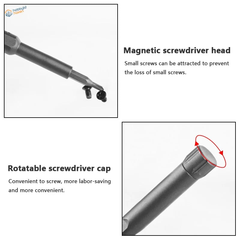 Precision screwdriver handle with rotating cap and bits