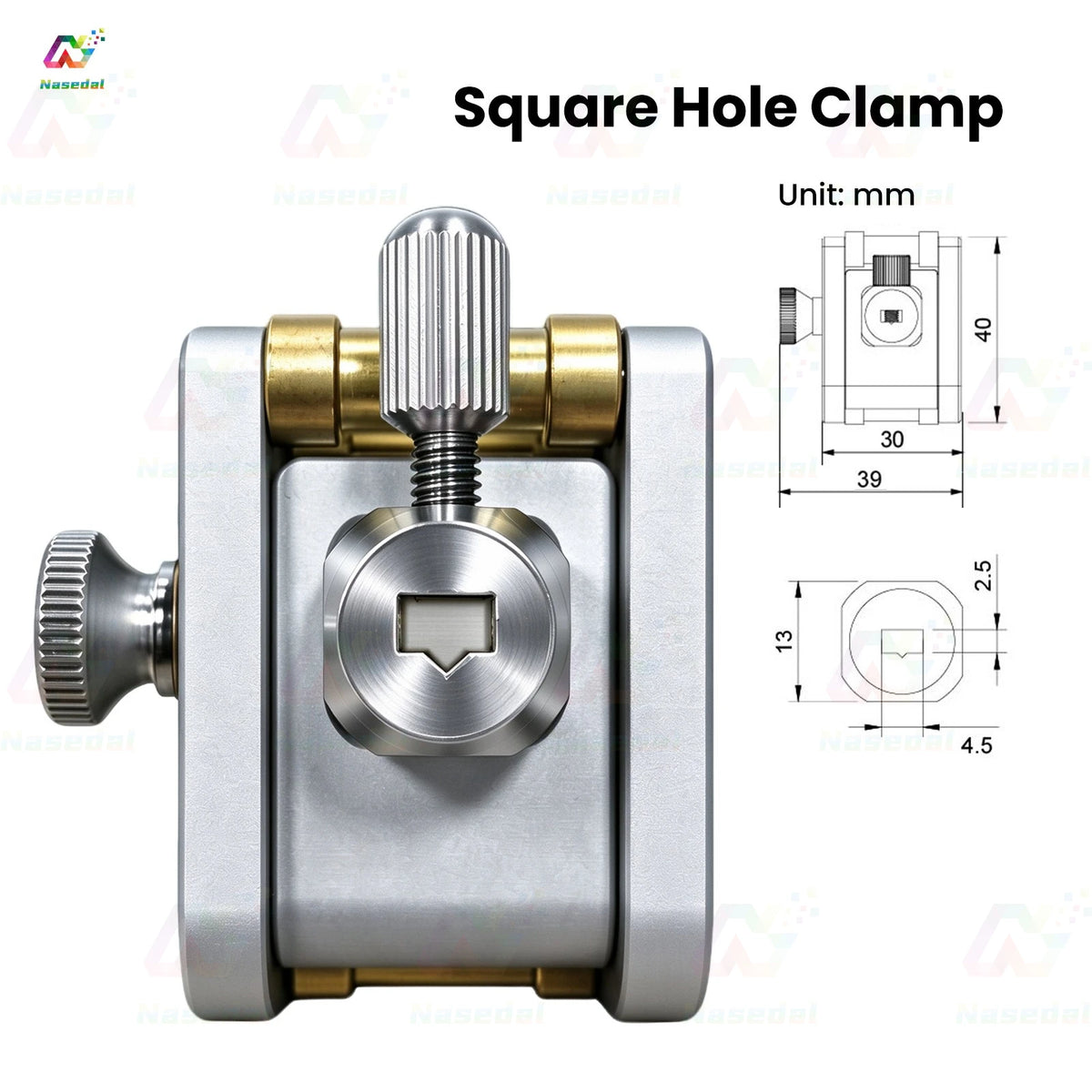 Nasedal sharpening jig square hole clamp with dimensions in mm