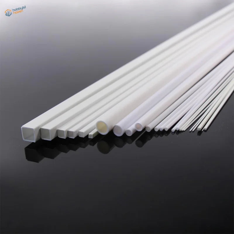 48pcs styrene round and square rods for scale modeling on reflective surface