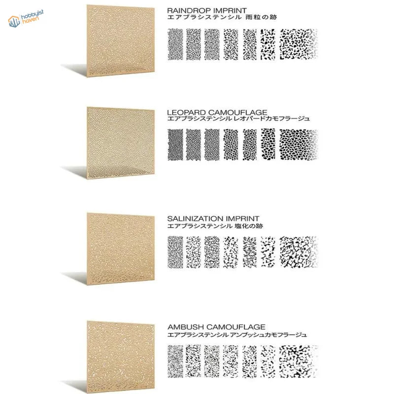 Gold textured acrylic craft paper marbling stencils with etched patterns