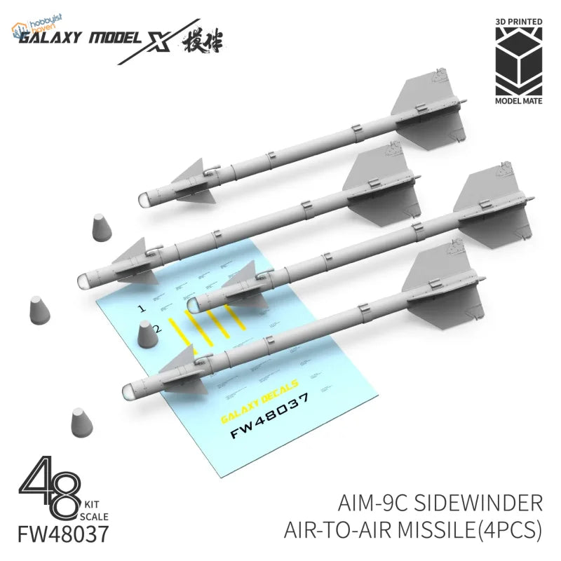 Gray 3D-printed AIM-9C Sidewinder Galaxy Model 1/48 kit components