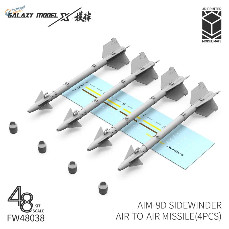 Gray 3D-printed Galaxy Model AIM-9D Sidewinder missile kit with fins, markings