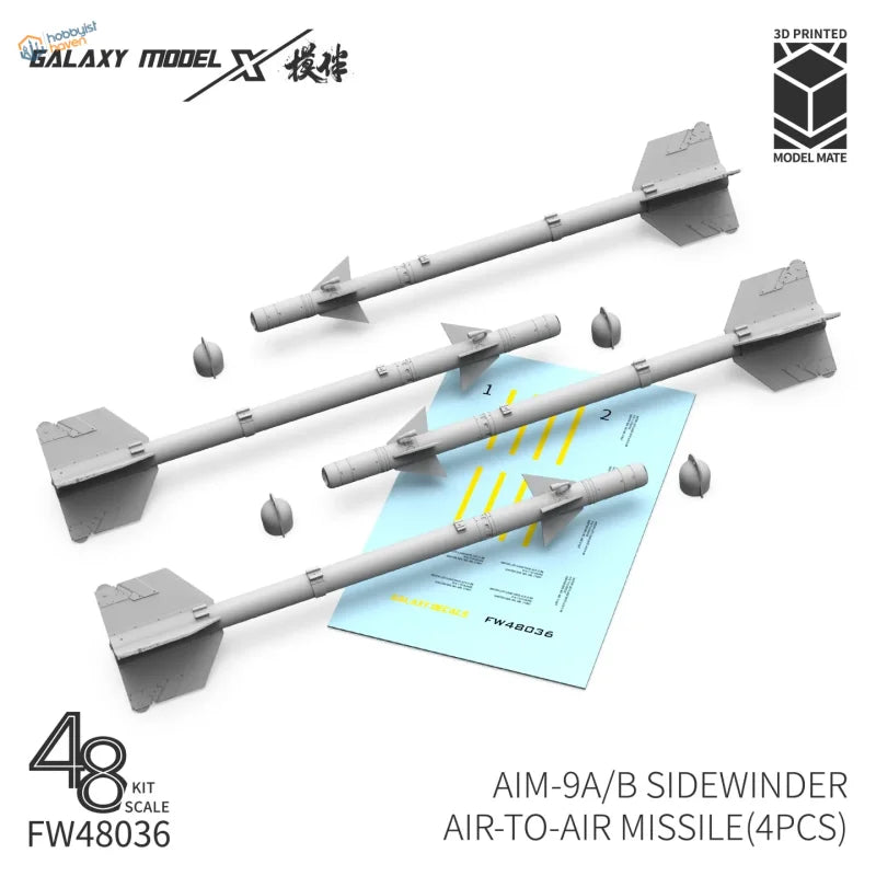 Gray 3D-printed AIM-9A/B Sidewinder missile kit parts by Galaxy Model