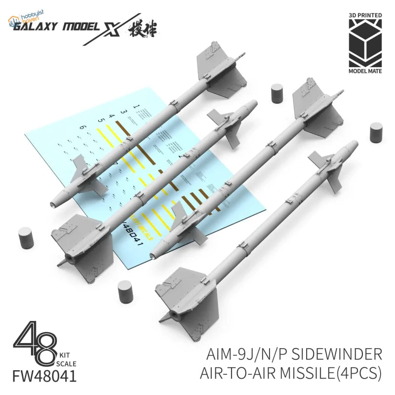 Gray 3D-printed AIM-9J/N/P Sidewinder Galaxy Model kit components