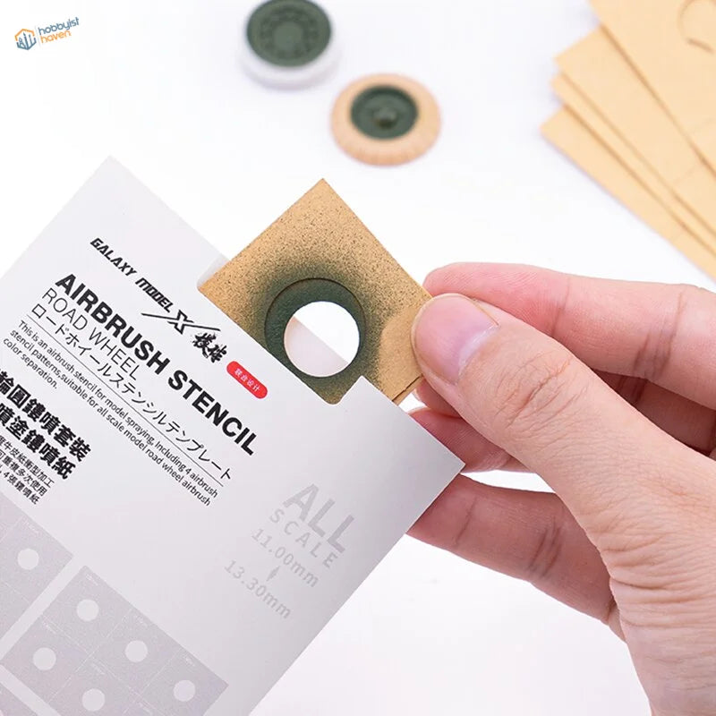 Beige square masking template with circular cutout for wheel painting, 11-20.5 mm