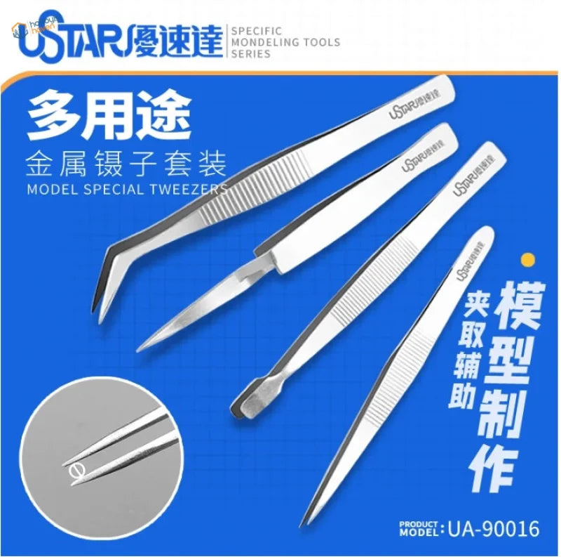 4pcs ustar modeling tweezers set with precision tips and grips
