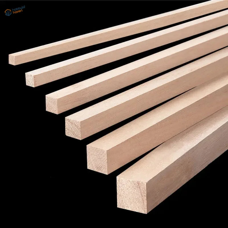 Light balsa wood square rods, 2-15mm smooth natural finish