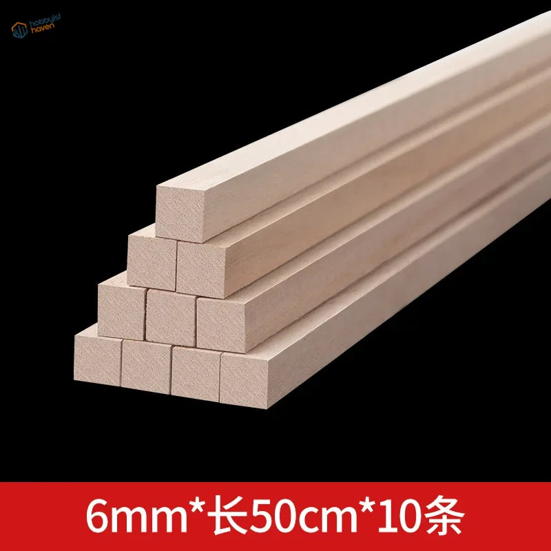 Stack of balsa wood square rods, 6mm x 50cm