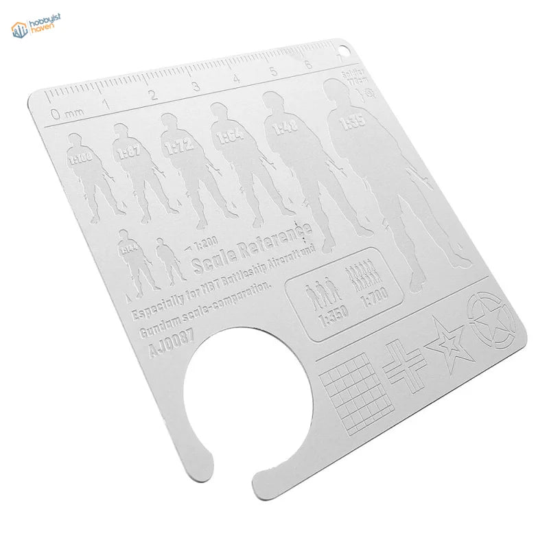 Silver Gundam scale ruler with engraved model references