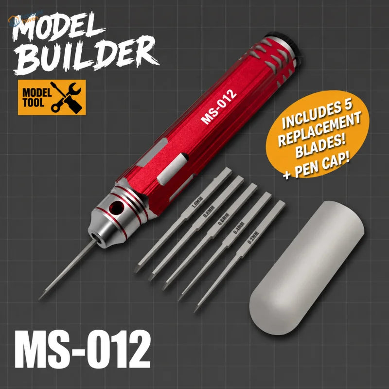 Red and silver professional scriber model tool with interchangeable blades for precise panel lines in scale modeling tools