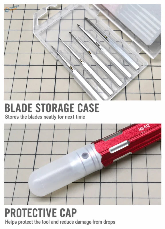 Red and silver ms-012 precision blade tool with clear cap for professional scriber 5-in-1 panel lines scale modeling tools