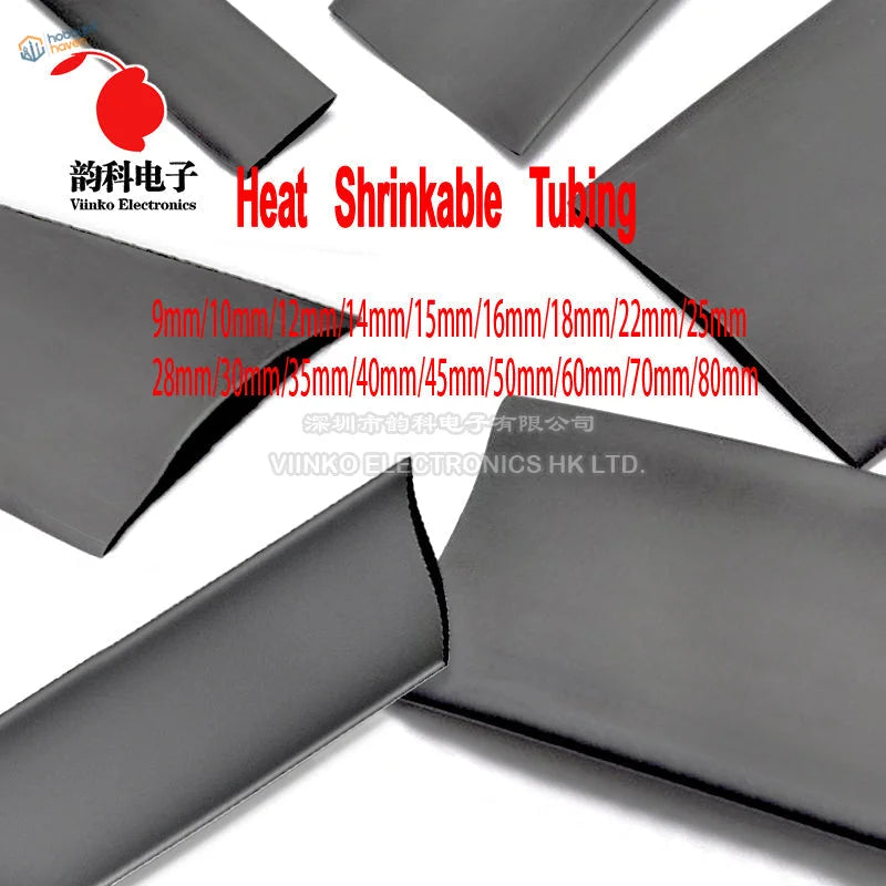 Black 5-13mm heat shrink tube, 5m lot, matte finish smooth edges