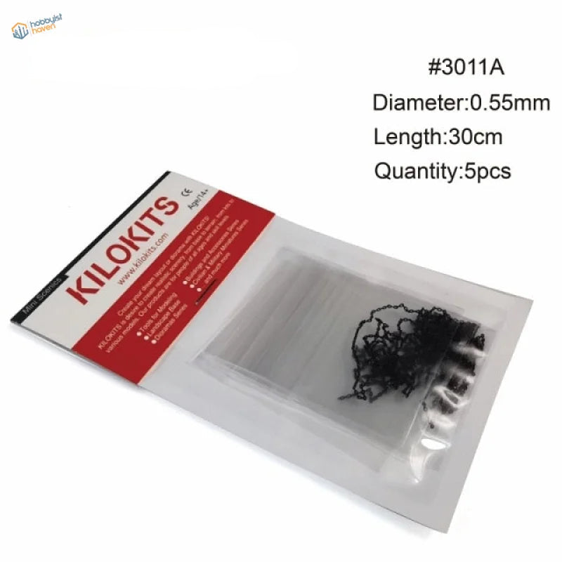 5 pcs metal chains for scale models in black mesh netting sleeve with Kilokits label