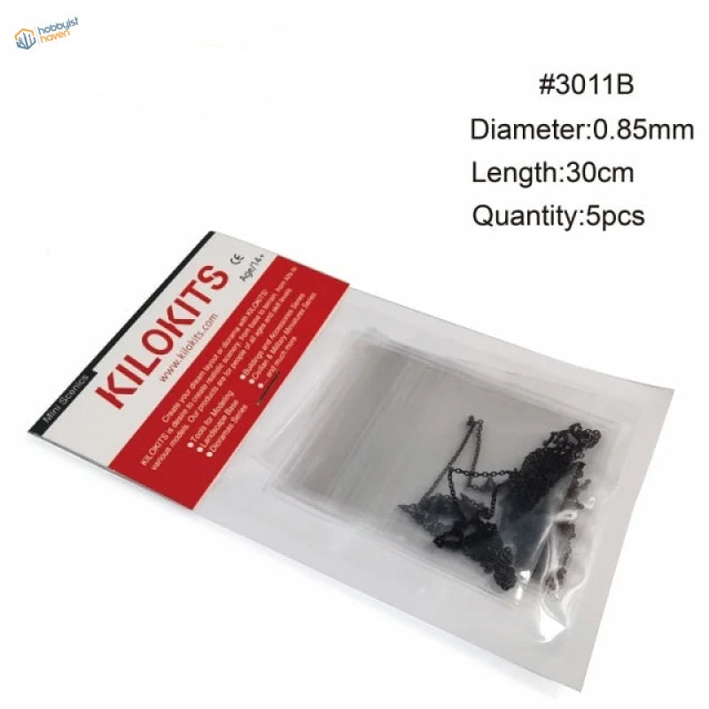 5 pcs metal chains 0.85mm x 30cm black links in clear bag Kilokits