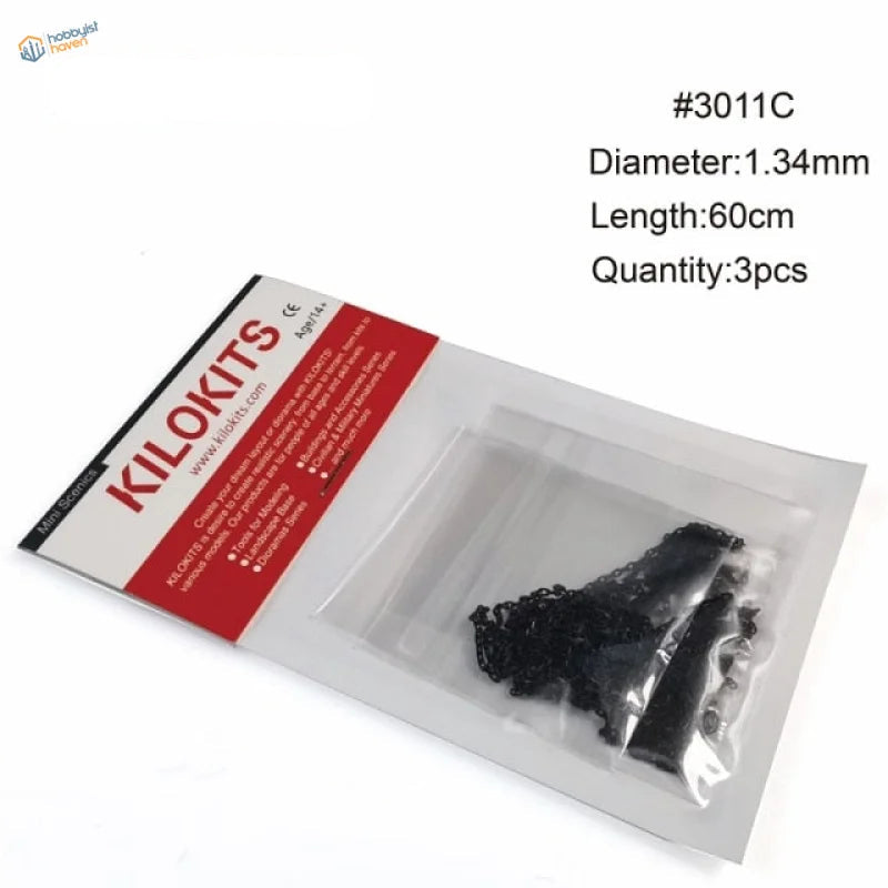 5 pcs metal chains for scale models in clear plastic pack with red white labels