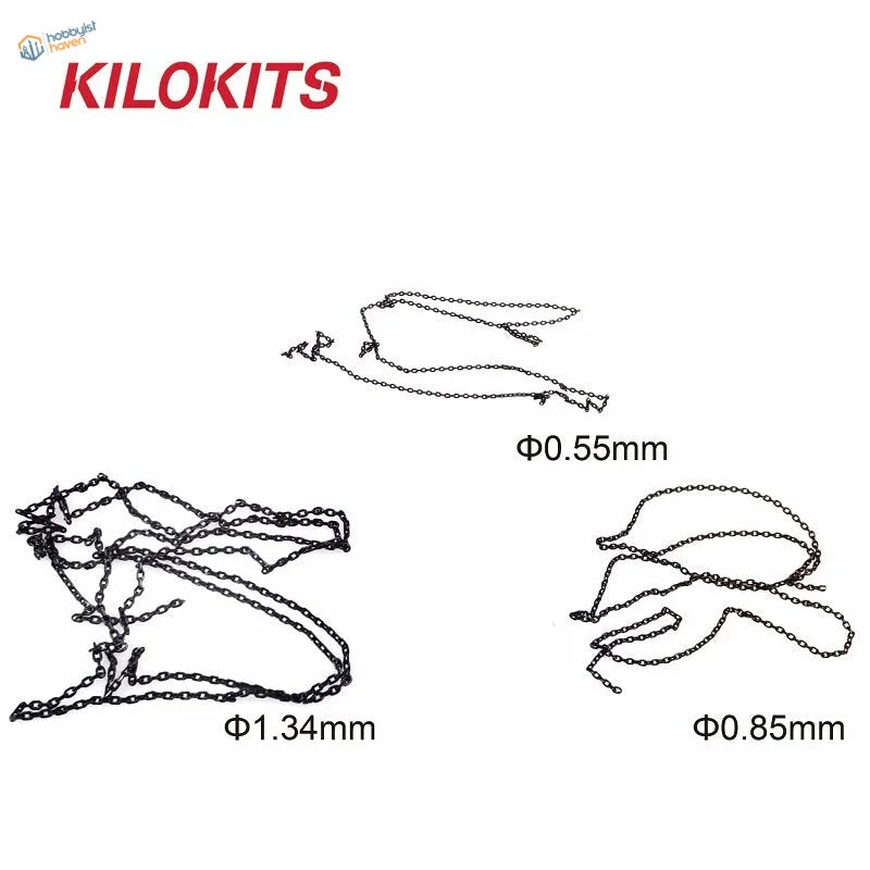 5 pcs metal chains by Kilokits: 0.55mm, 0.85mm, 1.34mm thicknesses