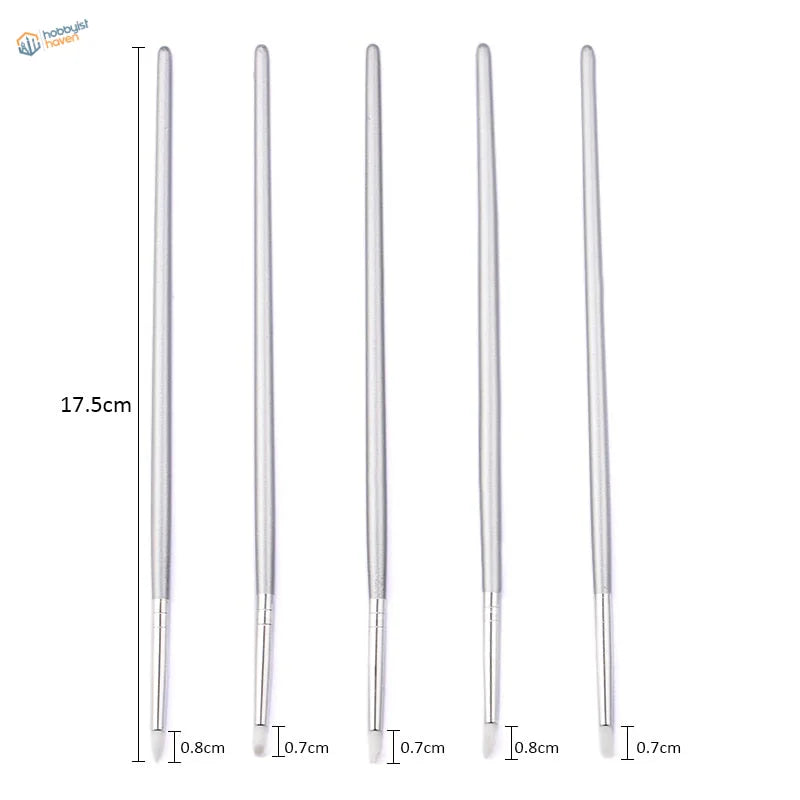 5 pcs silicone brushes with silver tips for scale modeling