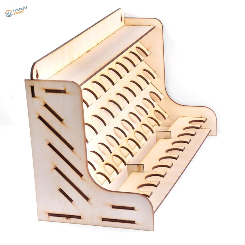 Light wooden rack with curved slots for 50-hole scale modeling bottles organizer