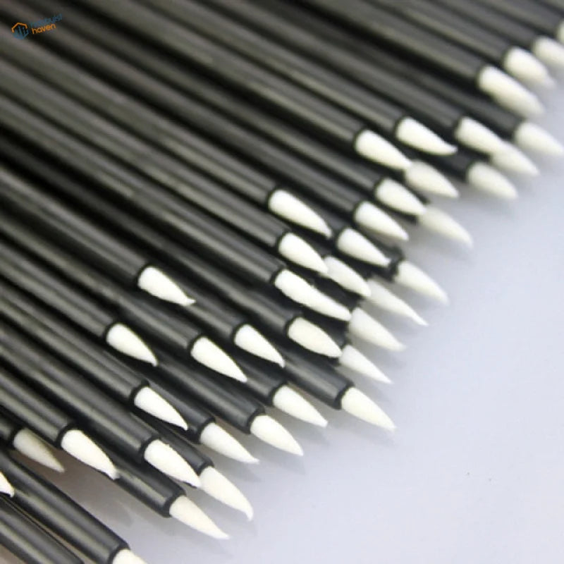 50 pcs disposable round quality brushes with black handles and white pointed tips
