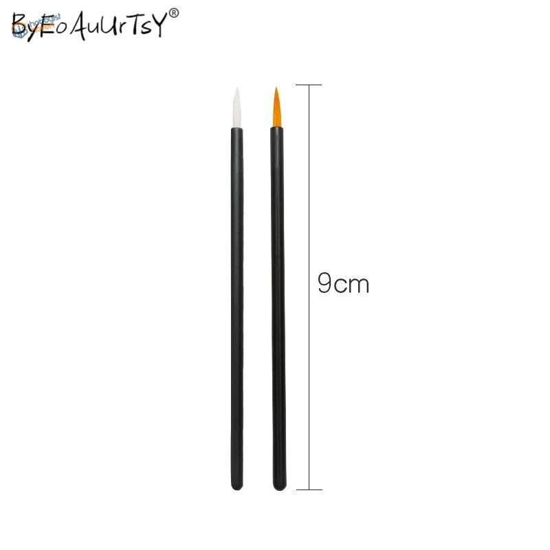 Two 9cm quality brushes with black handles, white and orange tips from 50 pcs disposable round brushes