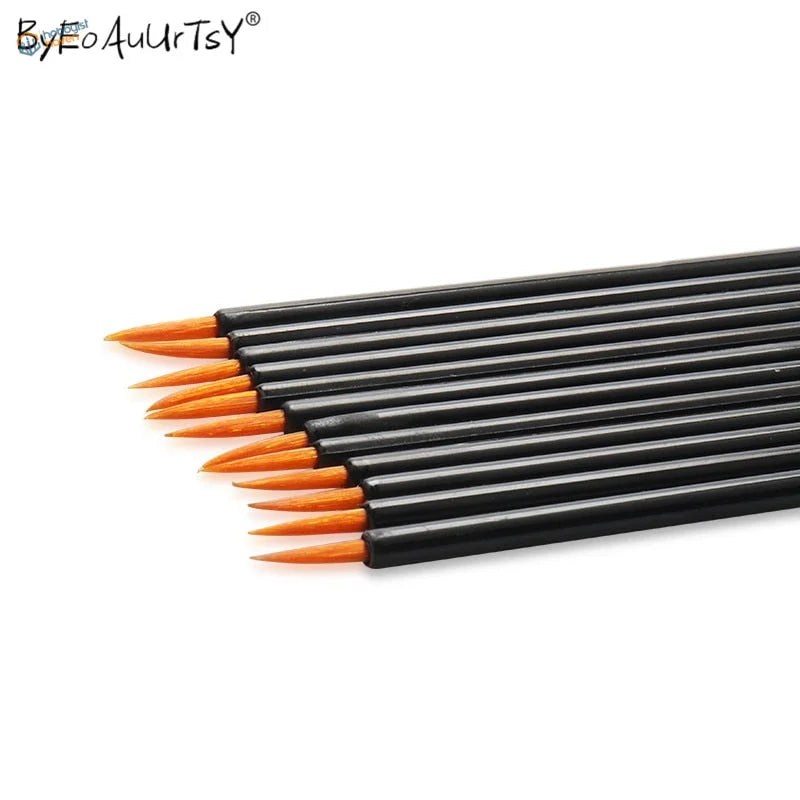 50 pcs disposable round quality brushes with black handles and orange tips by Byeoauurtsy