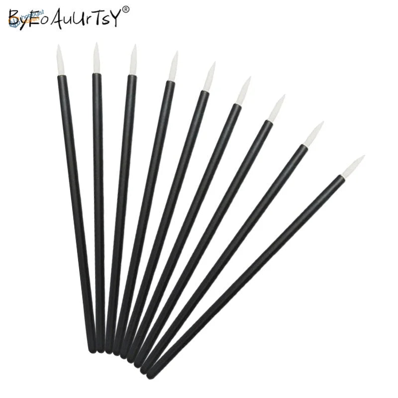 50 pcs disposable round quality brushes with black handles and white tips by Byeoauurtsy