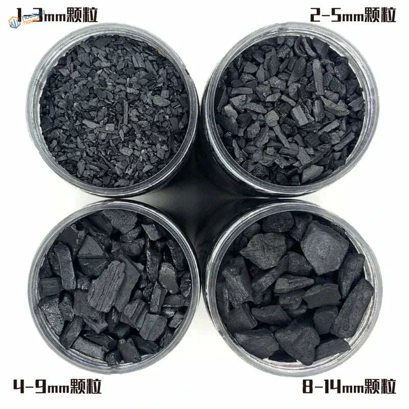 Four 50g bag gravel rocks jars with 1-3mm to 8-14mm charcoal sizes