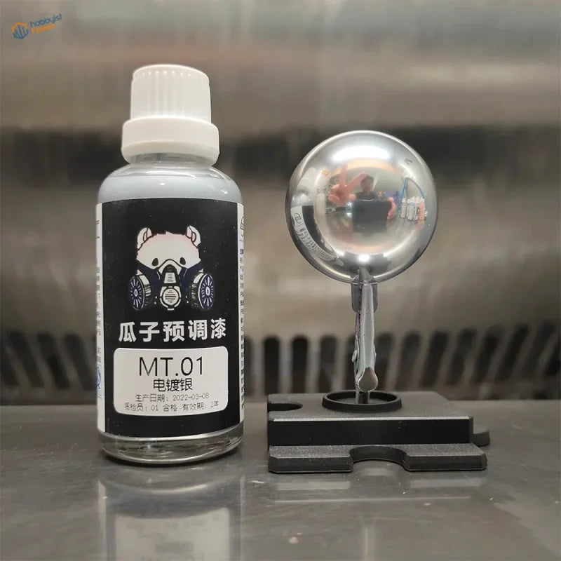 Clear 50ml bottle of electroplated mirror-chrome model paint