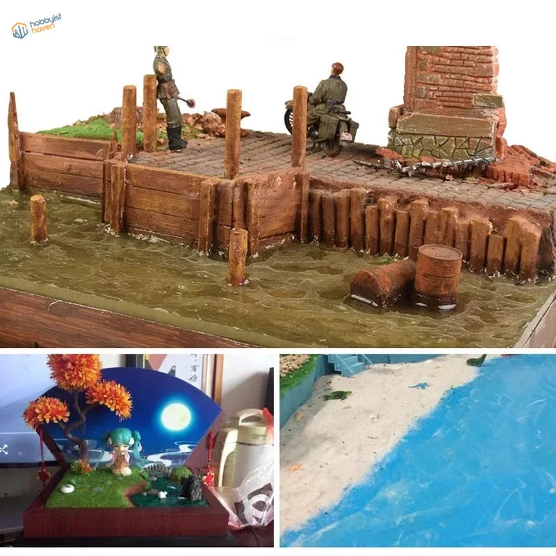 Miniature diorama with 50ml water effect gel showing soldiers on pier