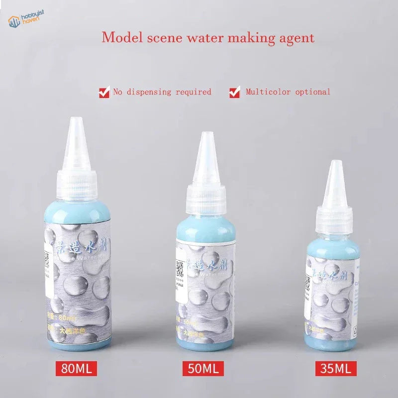 Three light blue 50ml water effect gel bottles with dropper nozzles