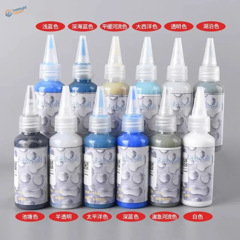 10 small 50ml water effect gel bottles in 13 shades with Chinese labels