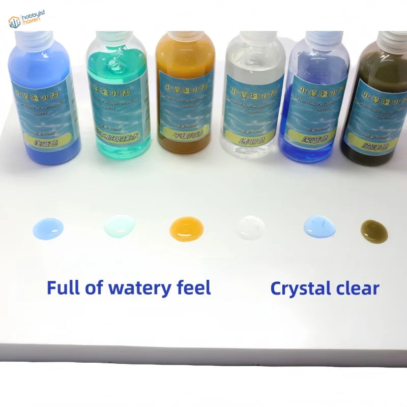 Six 50ml water effect gel bottles with colorful shades and Chinese labels