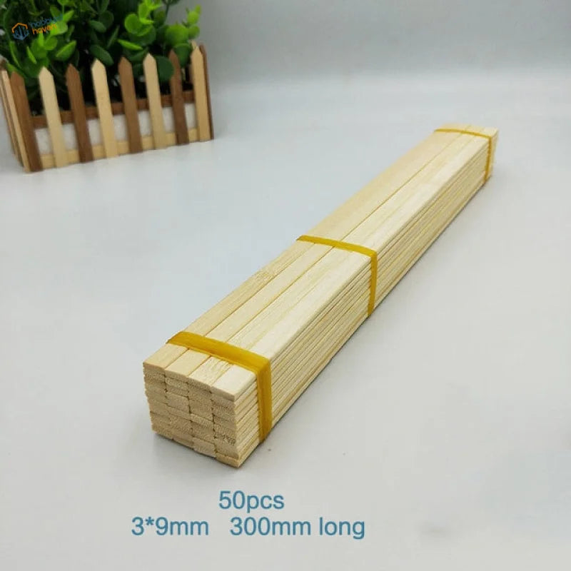 50pcs 30cm round bamboo sticks bundle for model building, 3mm x 9mm x 300mm