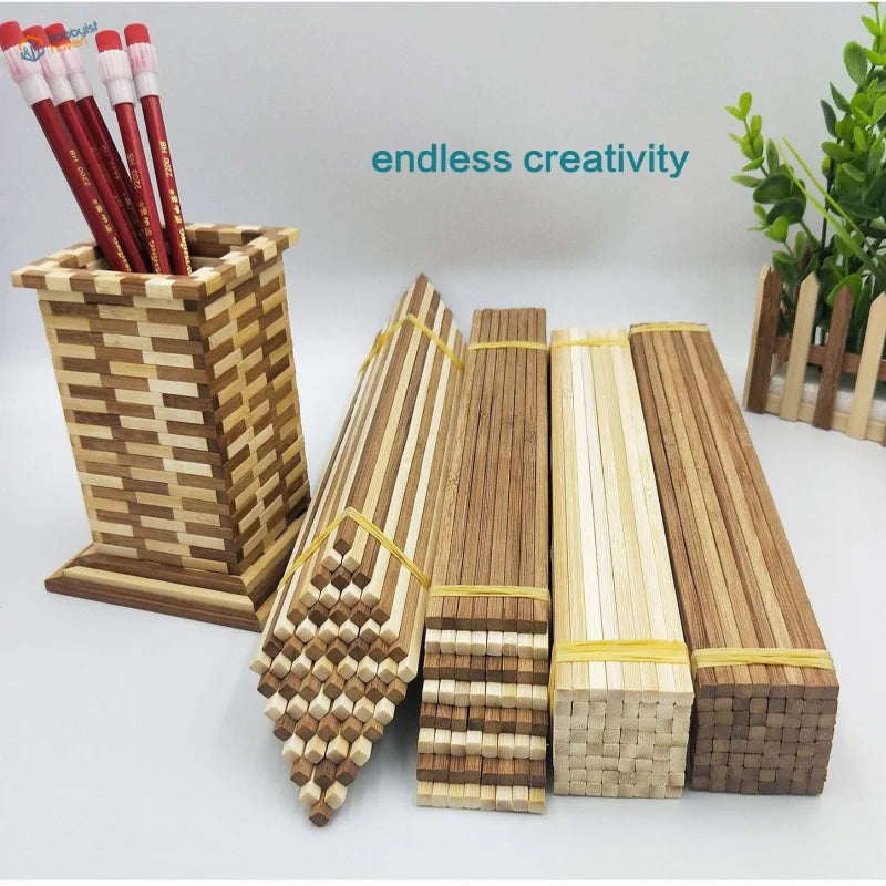 Handcrafted 30cm round bamboo sticks pencil holder with woven pattern