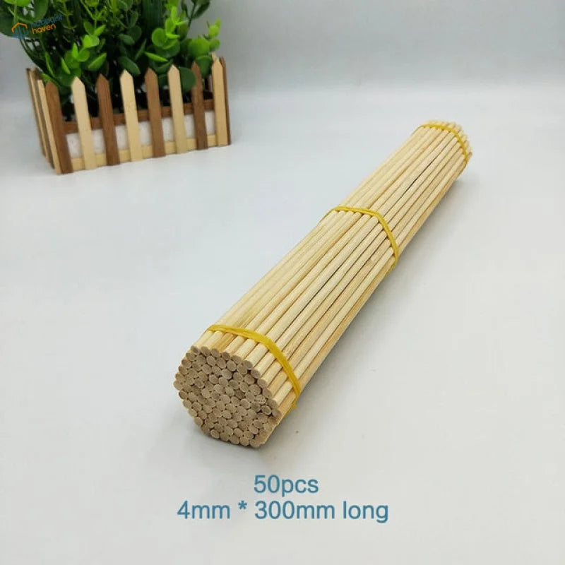 Bundle of 50 30cm round bamboo sticks for model building