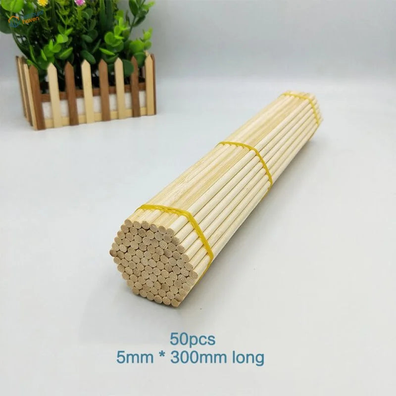 Bundle of 50 30cm round bamboo sticks for model building