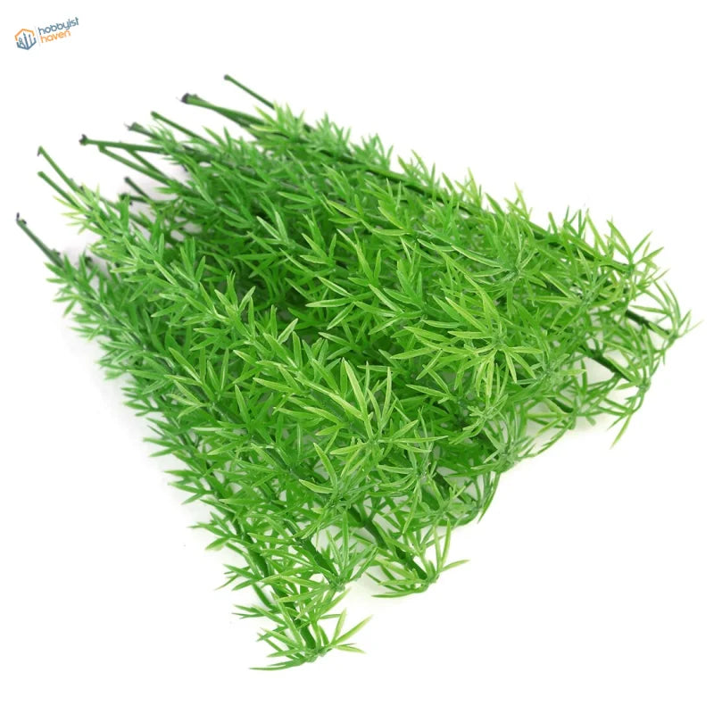Realistic miniature bamboo plants: bright green asparagus cluster with feathery fronds