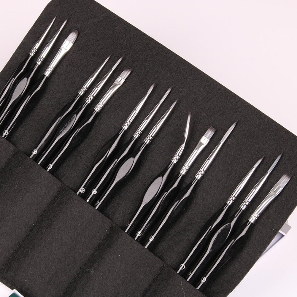 15pcs precision brush set with black-handled brushes in holder