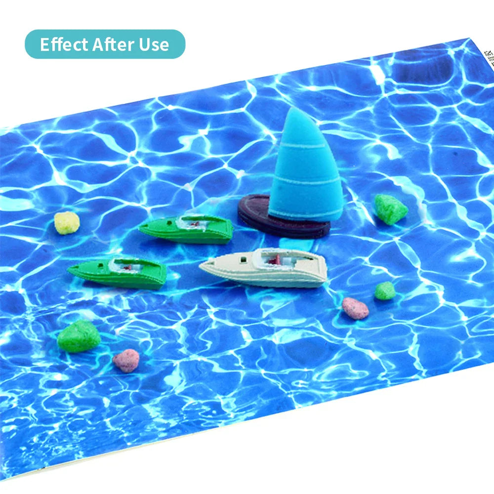 3pcs water ripple stickers with blue sailboat on printed water surface