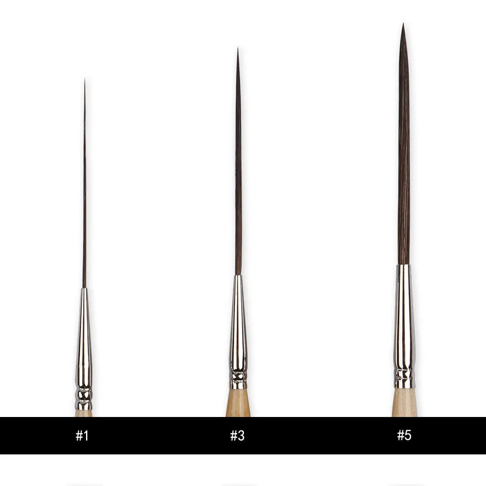 Extra-long liner brushes #1, #3, #5 with wooden handles for scale modeling