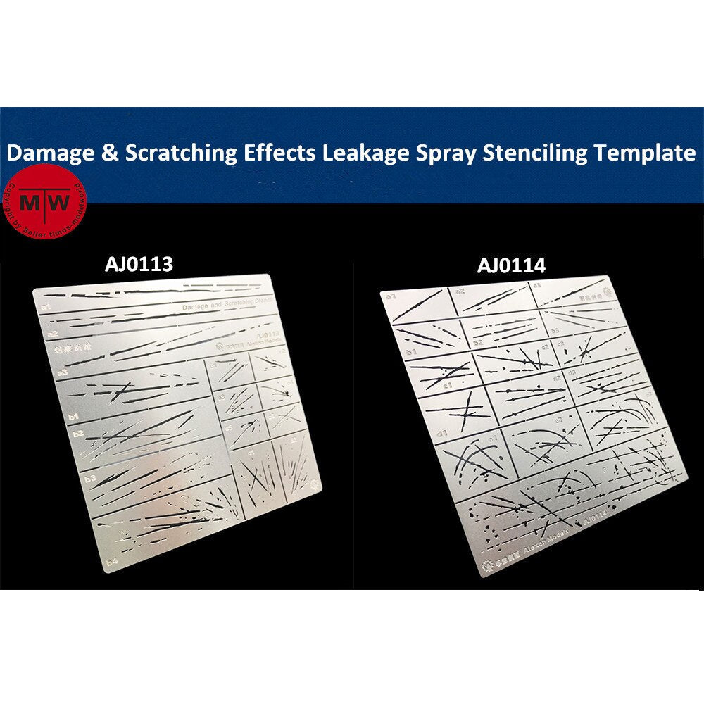 Silver scratches effects stencils with intricate damage patterns for spray painting