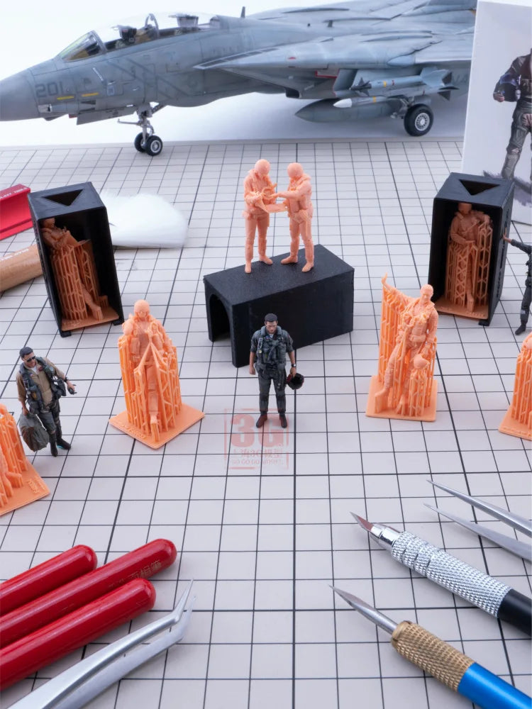 1/48 scale pilot figure for F-35 model with orange 3D-printed military figurines