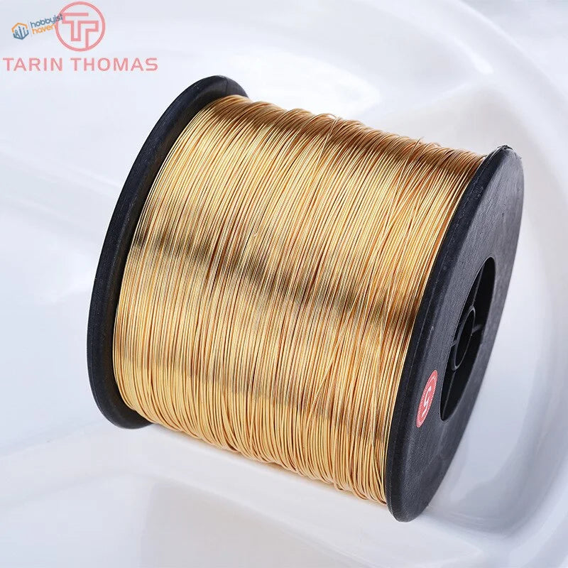 5m 0.3-0.8mm brass steel wire spool, gold-colored neatly wound