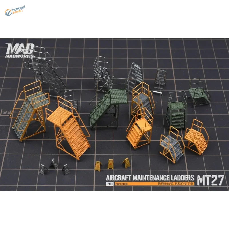 5pcs 1/100 scale model maintenance ladders in orange green metallic finishes