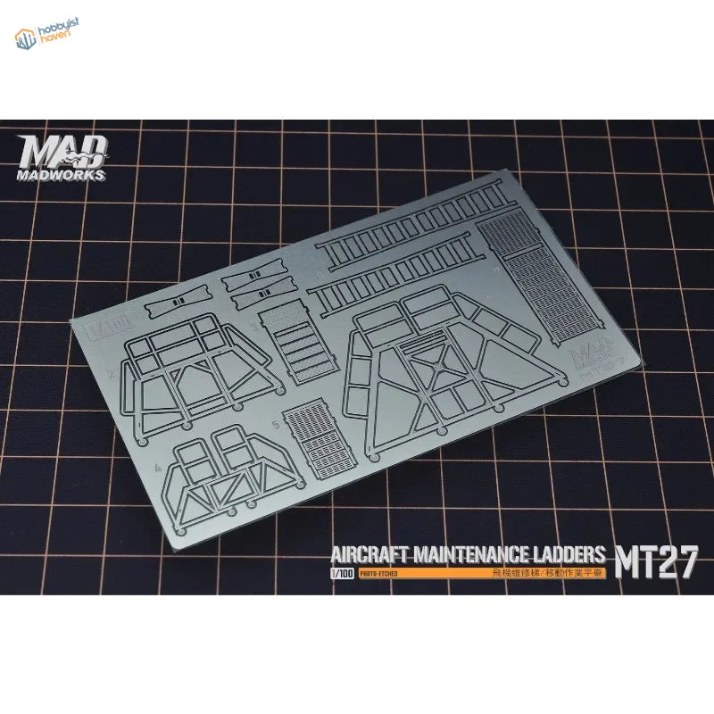 Silver 1/100 scale model maintenance ladders with intricate cutouts
