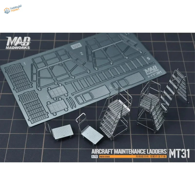 1/72 scale metallic aircraft maintenance ladders by Madworks with service carts