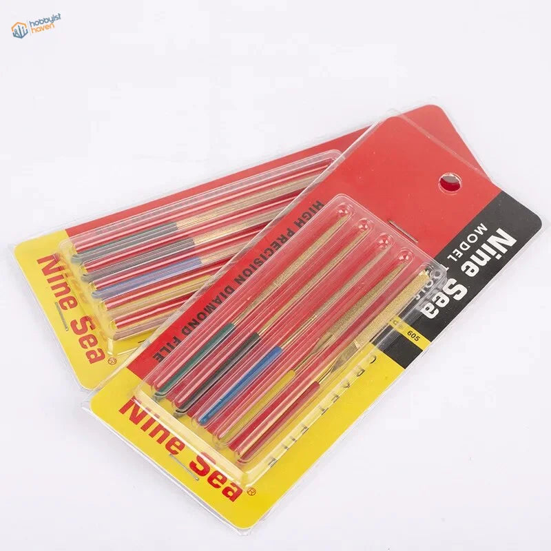 5pcs diamond files set with red yellow packaging and colorful handles
