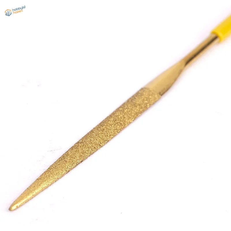 Gold-colored diamond file with yellow handle from 5pcs diamond files set