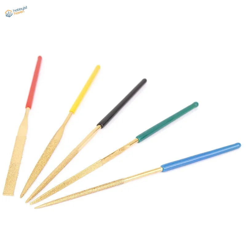 5pcs diamond files set with colorful handles and gold-toned surfaces