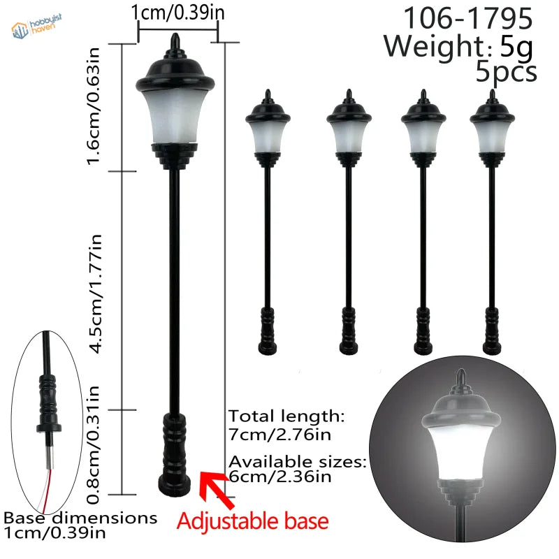 5 pièces de lampadaires LED à l'échelle HO/N